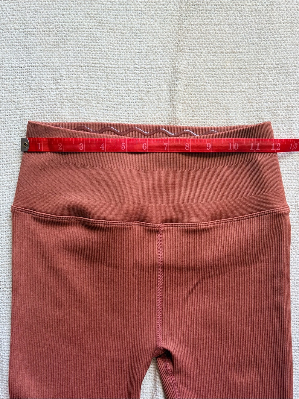 Deep Rust Colored Ribbed Sports Bra + Leggings Set w Lettuce Trim — Size S - Picture 8 of 12